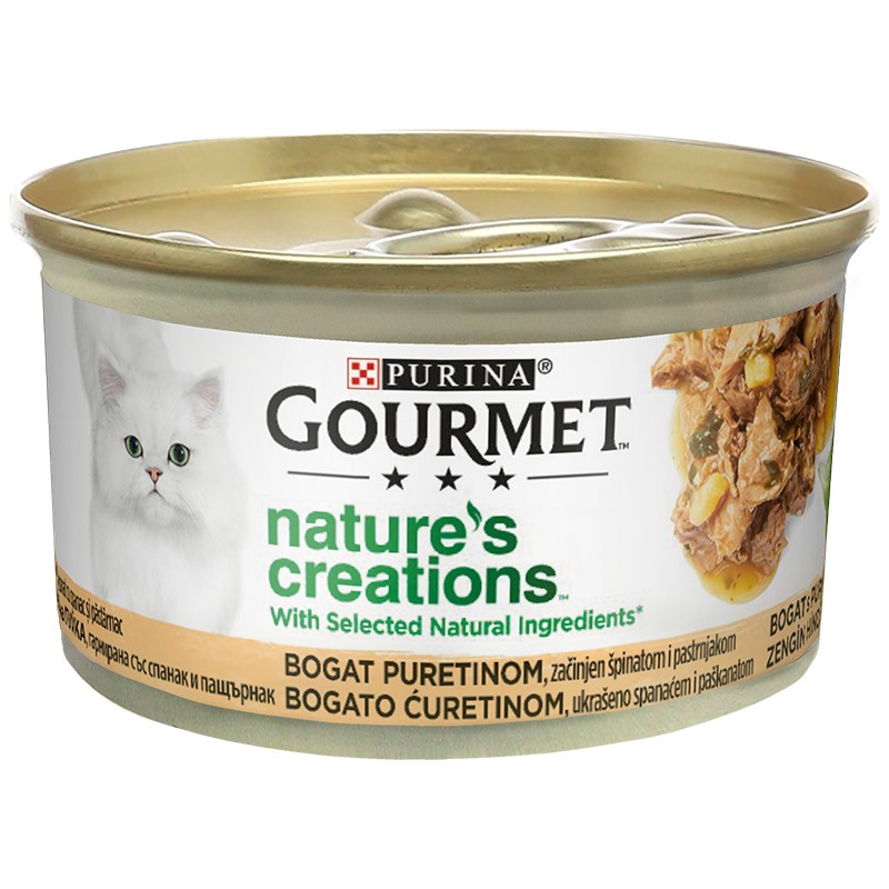 Храна за Котки Purina Gourmet Nature's Creations за Котки в Зряла Възраст Пуйка с Пащърнак и Спанак