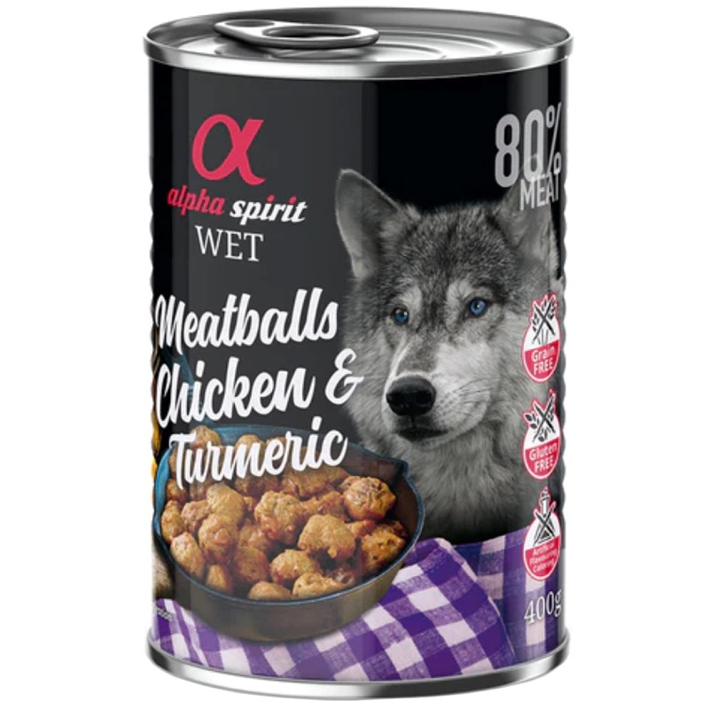 Храна за Кучета Alpha Spirit Кюфтенца Пиле с Куркума Консерва