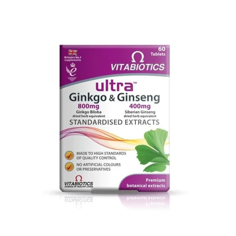 Vitabiotics Ултра Гинко + Жен Шен Таблетки За Памет И Оросяване Х 60