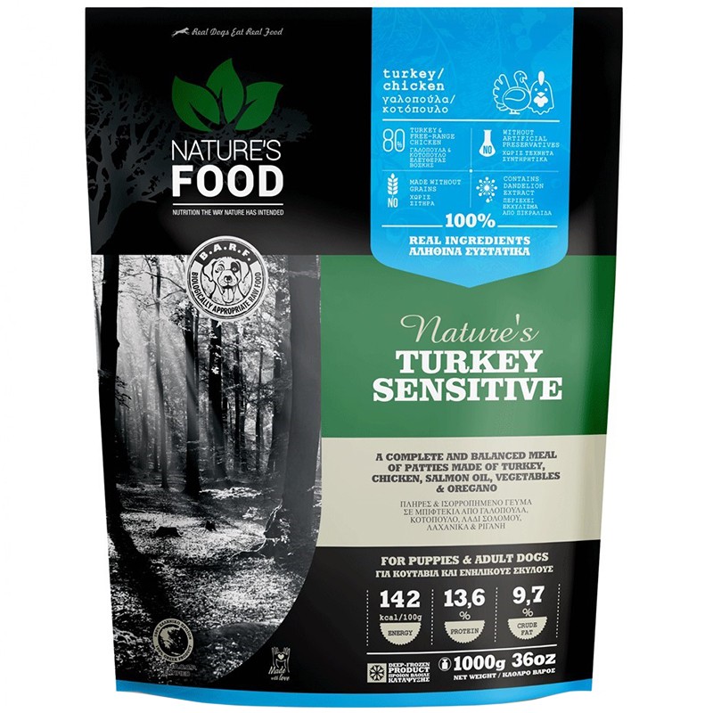 БАРФ Храна за Кучета Nature's Food Turkey Sensitive Хапки с Пуешко и Пилешко