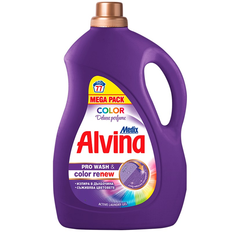 Гел за пране Medix Alvina Color Deluxe Perfume за Цветно Пране с Парфюмен Аромат 3,85л