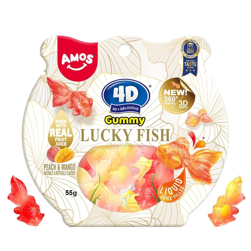 Желирани Бонбони Amos 4D Lucky Fish Манго и Праскова
