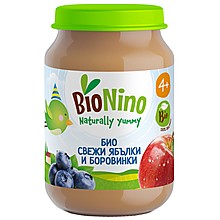 Био Пюре BioNino Ябълки и Боровинки 4м+