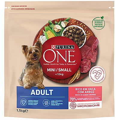Суха Храна за Кучета Purina One Mini Adult от Дребни Породи в Зряла Възраст с Високо Съдържание на Говеждо, с Ориз