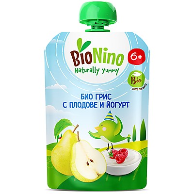 Био Плодова Закуска BioNino с Грис, Плодове и Йогурт 6м+