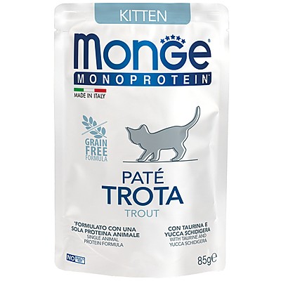 Храна за Котки Monge Monoprotein Kitten Cat Paté Trout за Подрастващи Котенца до 1 година с Пъстърва и Картофи Пауч