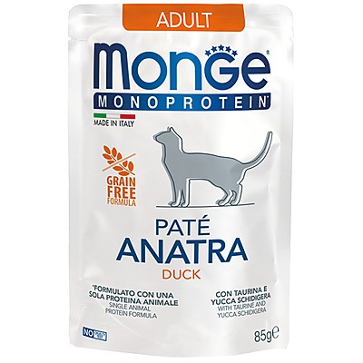 Храна за Котки Monge Monoprotein Adult Cat Paté Duck с Патешко и Картофи Пауч