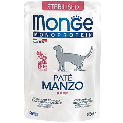Храна за Котки Monge Monoprotein Sterilised Cat Paté Beef за Кастрирани Котки с Телешко и Картофи Пауч