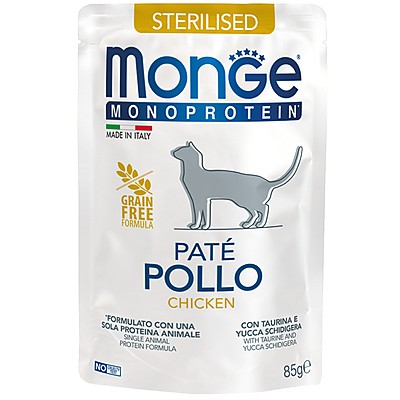 Храна за Котки Monge Monoprotein Sterilised Cat Paté Chicken - Пауч за кастрирани котки в зряла възраст с пилешко и картофи