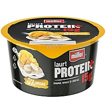 Протеинов Йогурт Muller Обезмаслен 0% с Банан, Манго, Ленено Семе и Зърнени Храни