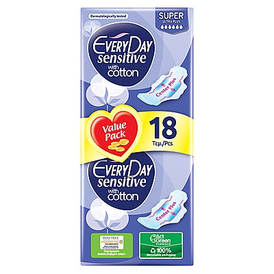 Дамски Превръзки с Крилца Every Day Sensitive Ultra Super Plus Value Pack