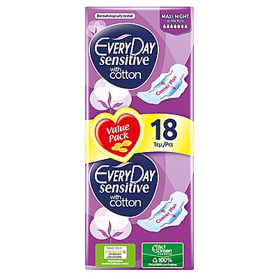 Дамски Превръзки с Крилца Every Day Sensitive Maxi Night Ultra Plus Value Pack